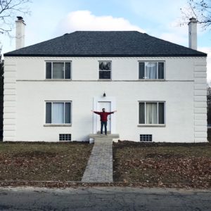 man and house