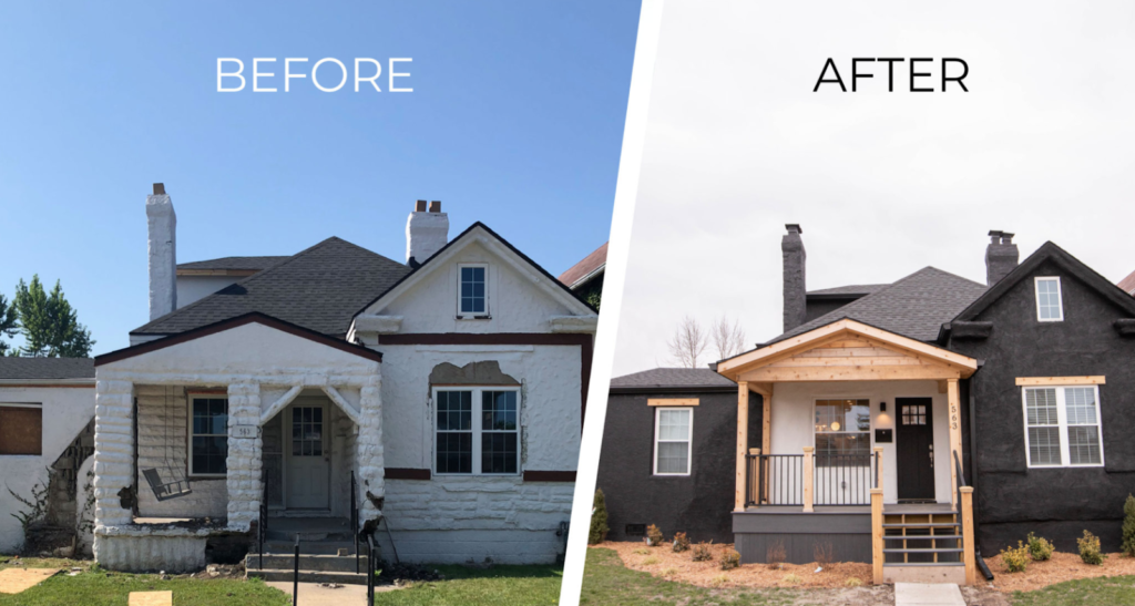  Before and after picture of a renovated house