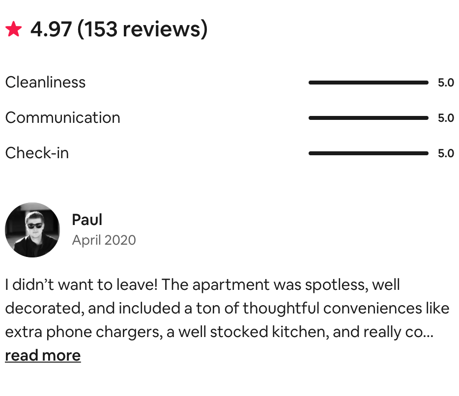 Airbnb reviews and ratings