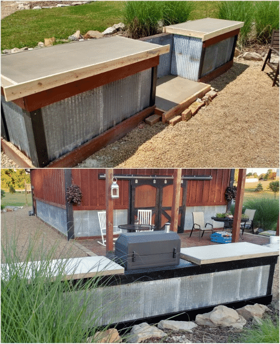 DIY Concrete and Corrugated Steel Outdoor Kitchen